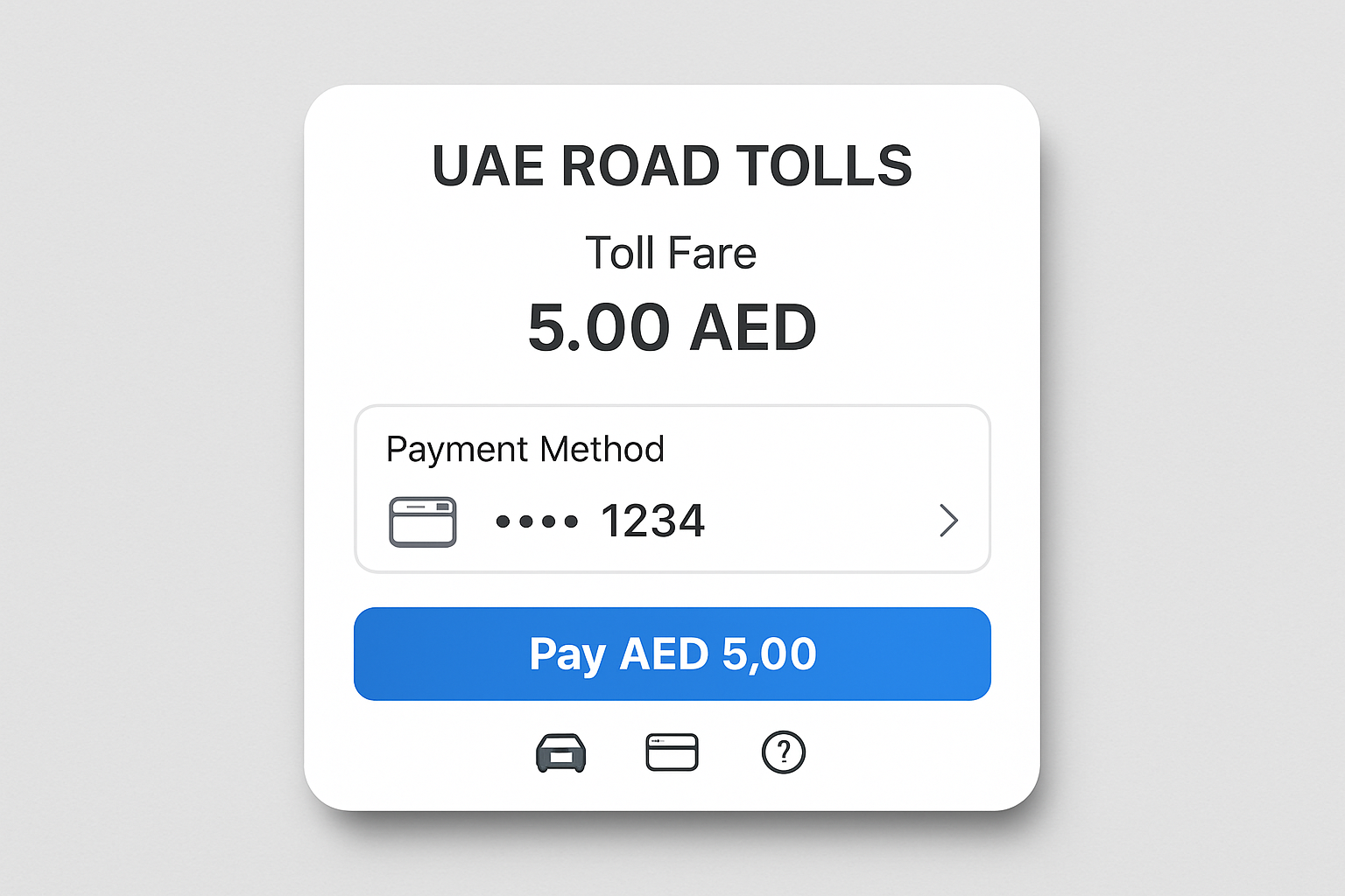 Digital payment system interface for UAE road tolls
