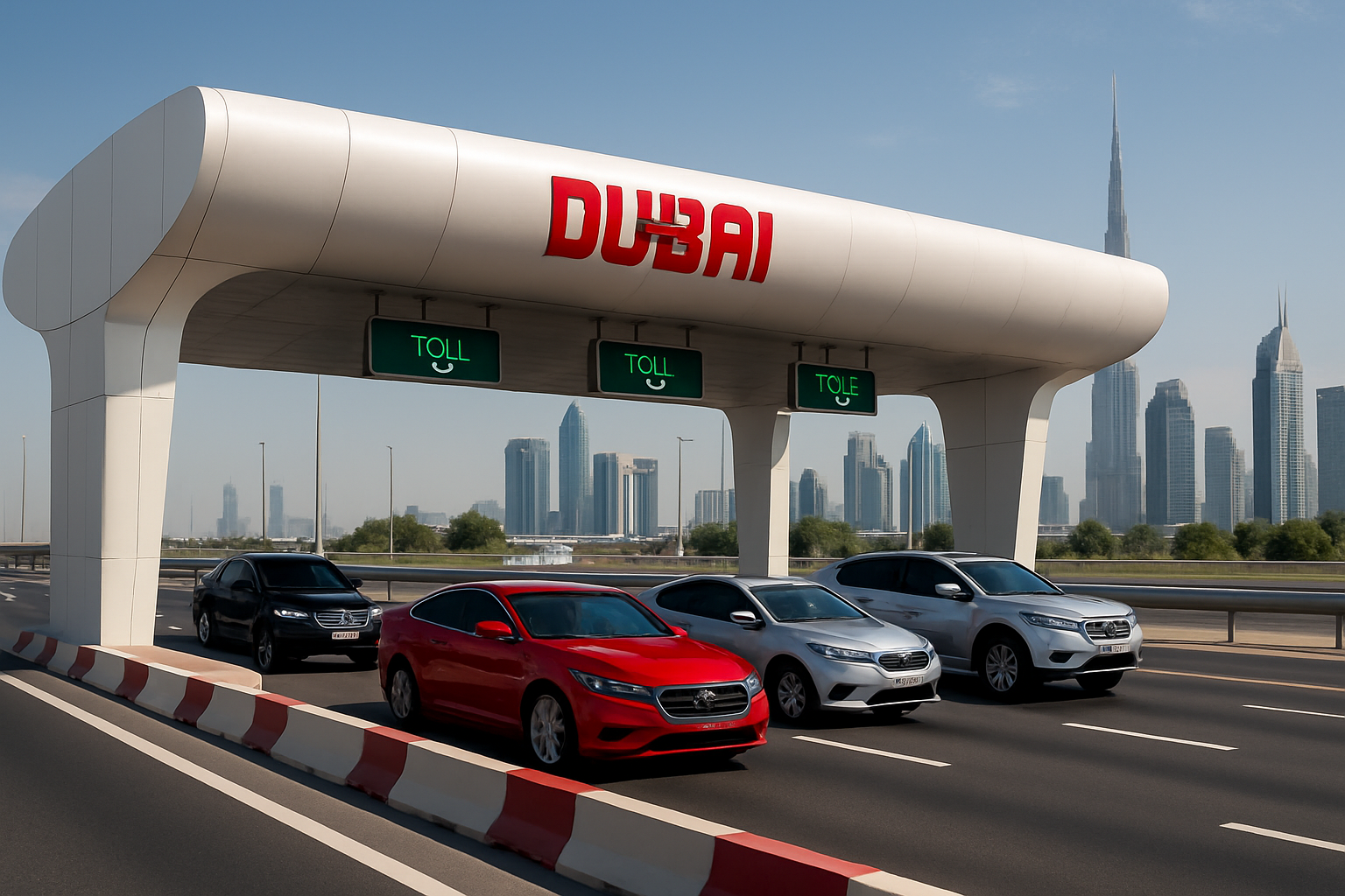 Modern toll gate in Dubai with vehicles passing smoothly